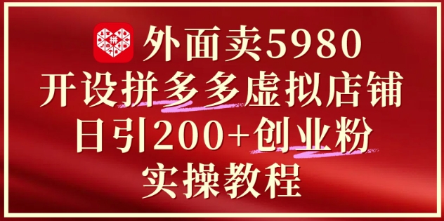 外面卖5980开设拼多多虚拟店铺：单日引流200+创业付费粉实战教程-Ai创业网
