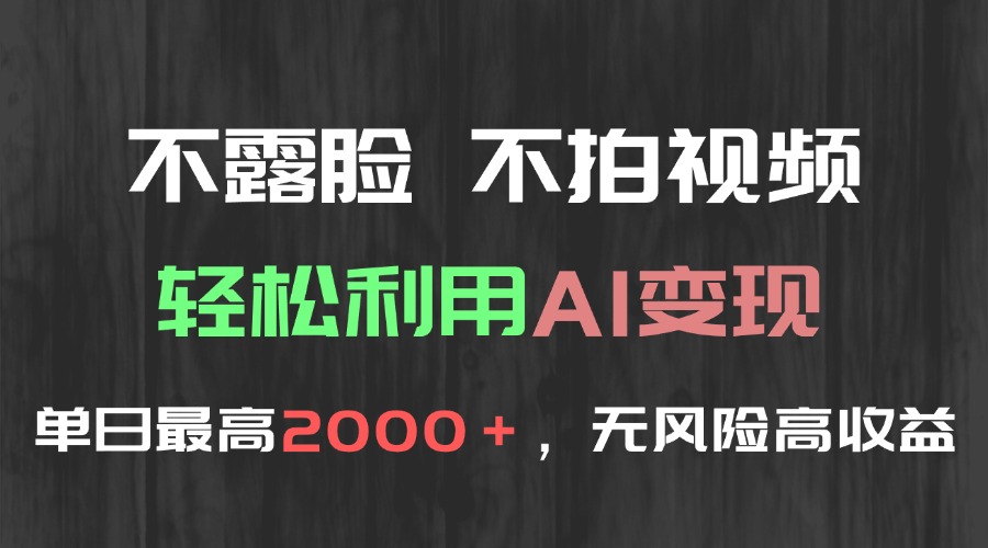不露脸，不拍视频，轻松利用AI变现，单日最高2000＋，无风险高利润-Ai创业网