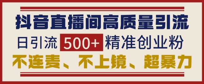 抖音直播间引流创业粉，无需连麦、不用上镜、超暴力，日引流500+高质量精准创业粉-Ai创业网