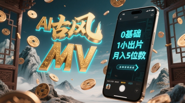 AI一键生成古风音乐MV，0剪辑基础1小时出片，多种变现渠道，一部手机月入5位数-Ai创业网