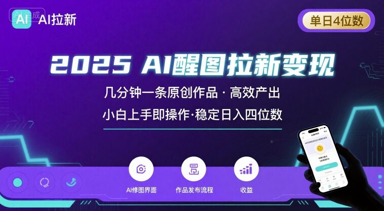 2025最强AI醒图拉新，几分钟一条原创作品，单日收入4位数，小白也能上手操作-Ai创业网