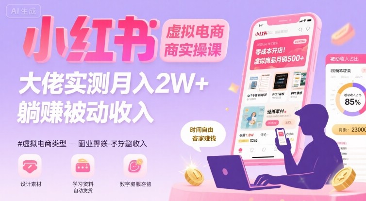 小红书虚拟电商，大佬实测月入2W+，实现被动收入-Ai创业网