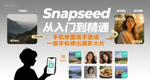Snapseed从入门到精通，手机修图高手速成，一部手机就能修出摄影大片-Ai创业网