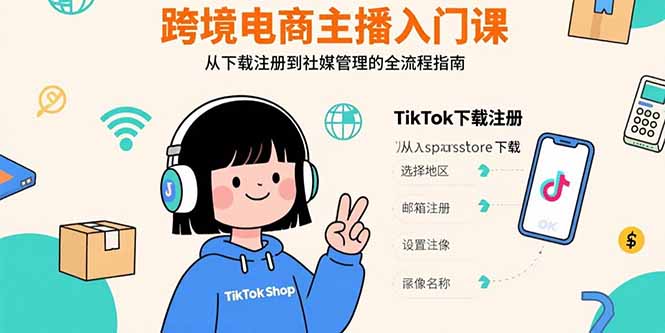 跨境电商主播入门课，TikTok下载注册，支付工具配置，社媒账号管理全流程-Ai创业网