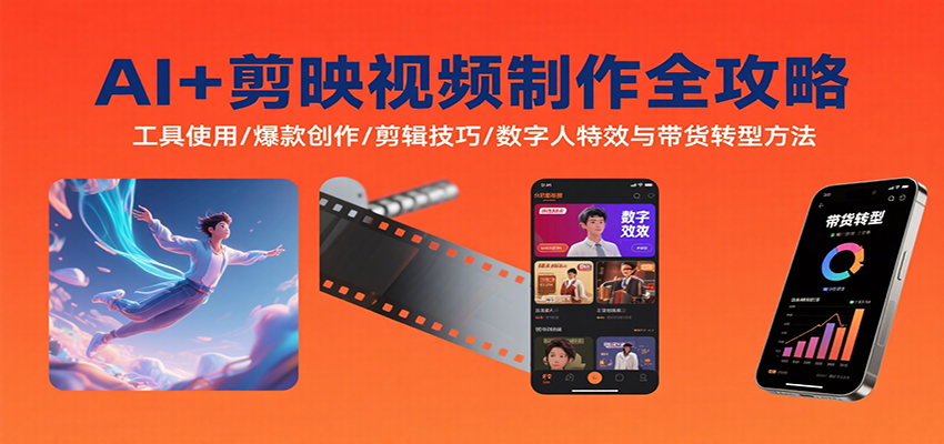 AI+剪映视频制作全攻略：工具使用/爆款创作/剪辑技巧/数字人特效与带货转型方法-Ai创业网