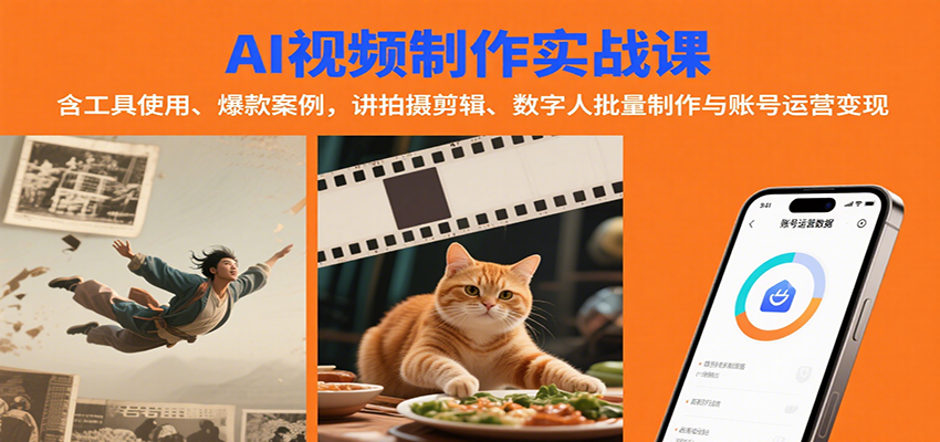 AI视频制作实战：含工具使用、爆款案例，讲拍摄剪辑、数字人批量制作与账号运营变现-Ai创业网