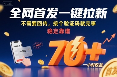 全网首发一键拉新项目，不需要回传，接个验证码就完事，稳定靠谱，一小时收益70+【揭秘】-Ai创业网