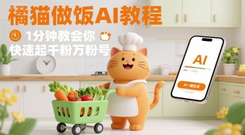 有趣的橘猫买菜做饭视频，用AI一键搞定，1分钟教会你，快速起千粉万粉号-Ai创业网