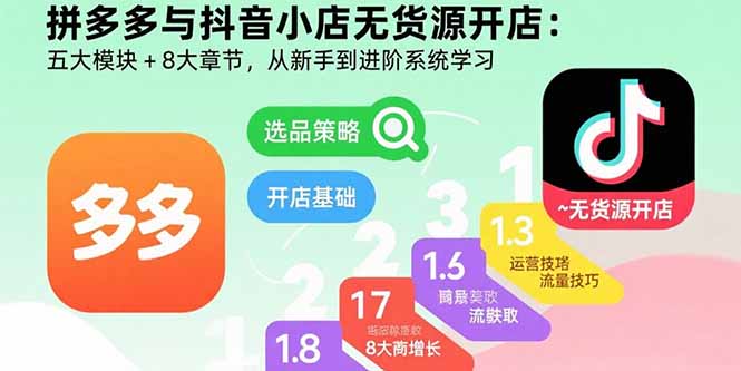 拼多多与抖音小店无货源开店：五大模块+8大章节，从新手到进阶系统学习-Ai创业网