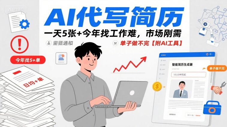 AI代写简历，一天5张+今年找工作难，市场刚需，单子做不完【附AI工具】-Ai创业网