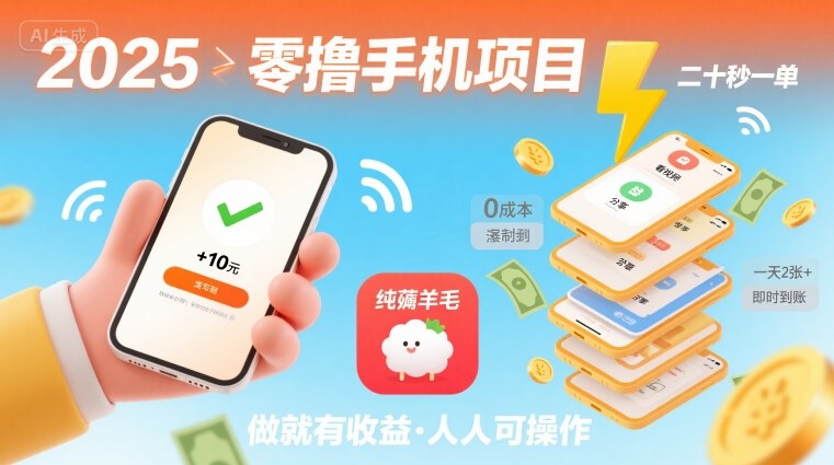 2025年零撸手机项目，二十秒一单，纯薅羊毛 一天2张+做就有-Ai创业网
