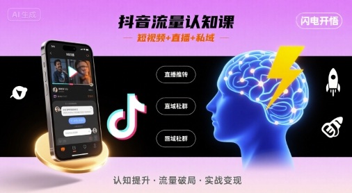 抖音流量认知课，短视频+直播+私域，认知提升，闪电开悟-Ai创业网