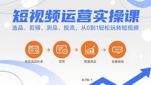 短视频运营实操课，选品、剪辑、测品、投流，从0到1轻松玩转短视频-Ai创业网