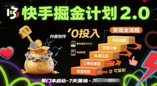 快手掘金计划2.0，快手电商变现全流程，简单可复制，0投入-Ai创业网