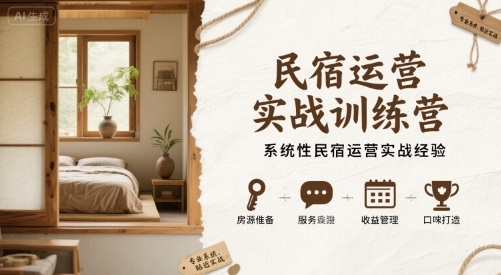 民宿运营实战训练营，系统性民宿运营实战经验-Ai创业网