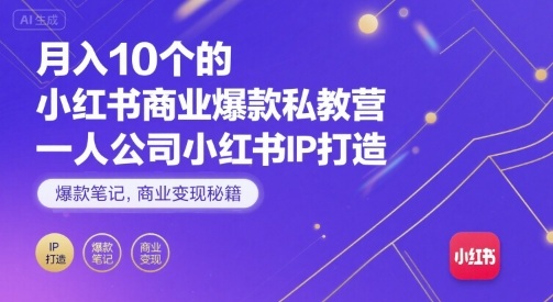 月入10个的小红书商业爆款私教营，一人公司小红书IP打造，爆款笔记，商业变现秘籍-Ai创业网