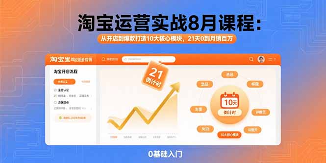 淘宝运营实战8月课程：从开店到爆款打造10大核心模块，21天0到月销百万-Ai创业网