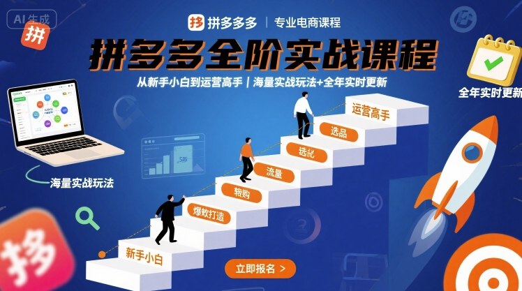 拼多多全阶实战课程，从新手小白到运营高手，海量实战玩法+全年实时更新【2025年9月更新】-Ai创业网