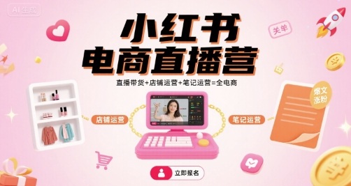 小红书电商直播营，直播带货+店铺运营+笔记运营=全电商-Ai创业网