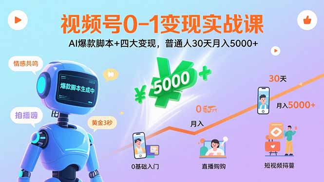 视频号0-1变现实战课：AI爆款脚本+四大变现，普通人30天月入5000+-Ai创业网