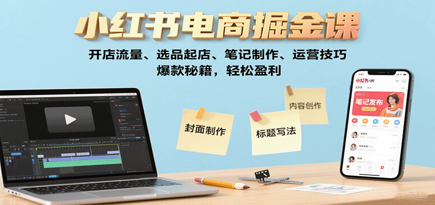 小红书电商掘金课：开店流量、选品起店、笔记制作、运营技巧，爆款秘籍，轻松盈利-Ai创业网