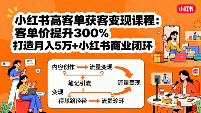 小红书高客单获客变现课程：客单价提升300%，打造月入10万+小红书商业闭环-Ai创业网