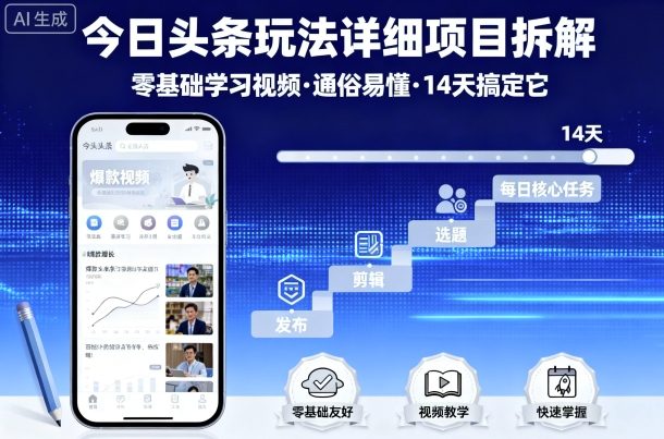今日头条玩法详细项目拆解，零基础学习视频 通俗易懂 14天搞定它-Ai创业网