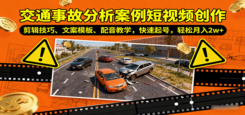 交通事故分析案例短视频创作，剪辑技巧、文案模板、配音教学，快速起号，轻松月入2w+-Ai创业网
