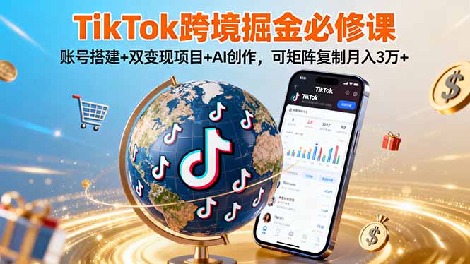 TikTo跨境掘金必修课，账号搭建+双变现项目+AI创作，可矩阵复制月入3万+-Ai创业网