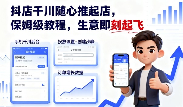 抖店千川随心推起店，保姆级教程，生意即刻起飞-Ai创业网