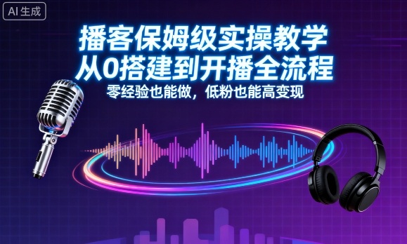 播客保姆级实操教学，从0搭建到开播全流程，零经验也能做，低粉也能高变现-Ai创业网