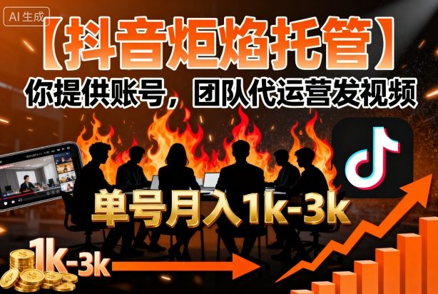 【抖音炬焰托管】你提供账号，团队代运营发视频，单号月入1k+【揭秘】-Ai创业网