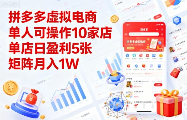 拼多多虚拟电商，单人可操作10家店，单店日盈利5张，矩阵月入1W+【揭秘】-Ai创业网
