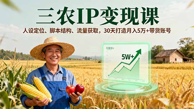 三农IP变现课，人设定位、脚本结构、流量获取，30天打造月入5万+带货账号-Ai创业网