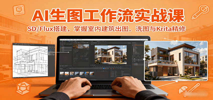 AI生图工作流实战课：SD/Flux搭建，掌握室内建筑出图、洗图与Krita精修-Ai创业网