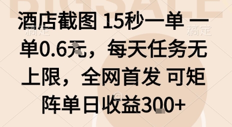 酒店截图15秒一单，一单0.6米，每天任务无上限，全网首发可矩阵单日收益3张【揭秘】-Ai创业网