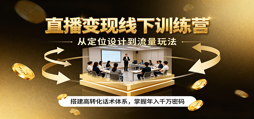 直播变现线下训练营，从定位设计到流量玩法，搭建高转化话术体系，掌握年入千万密码-Ai创业网