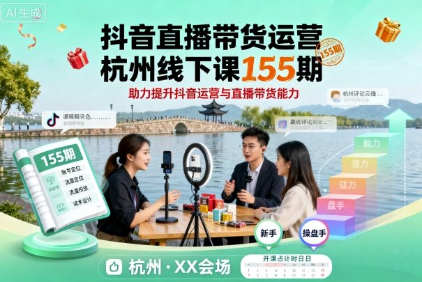 抖音直播带货运营杭州线下课155期，助力提升抖音运营与直播带货能力-Ai创业网