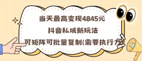当天最高变现1k+，抖音私域新玩法，可矩阵可批量复制-Ai创业网