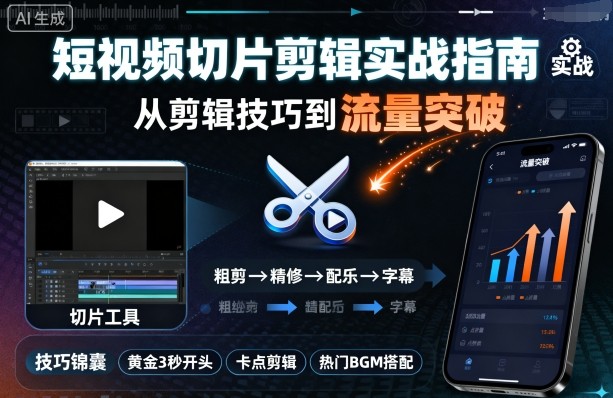 短视频切片剪辑实战指南，从剪辑技巧到流量突破-Ai创业网