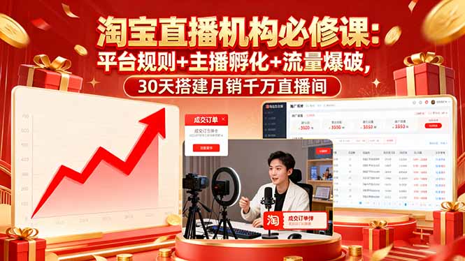 淘宝直播机构必修课：平台规则/主播孵化/流量爆破,30天搭建月销千万直播间-Ai创业网
