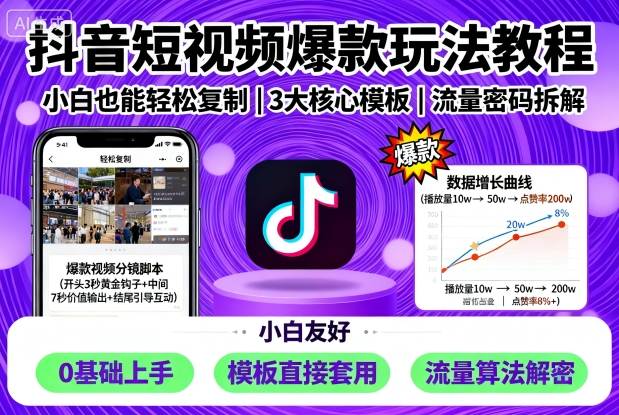 抖音短视频爆款玩法教程，小白也能轻松复制-Ai创业网