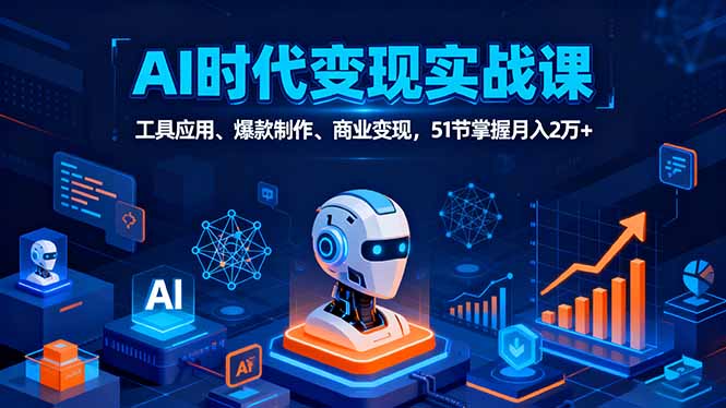 AI时代全场景实战课，工具应用、爆款制作、商业变现，51节掌握月入2万+-Ai创业网