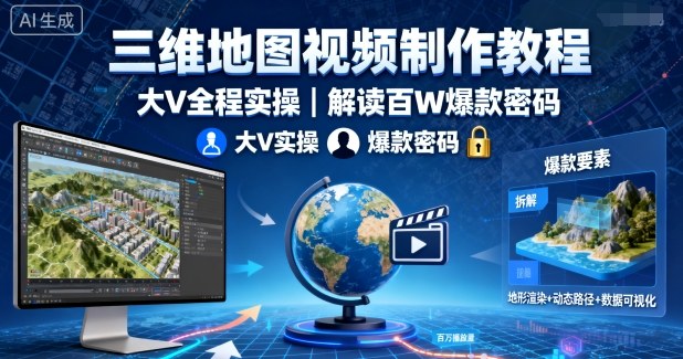 三维地图视频制作教程，大V全程实操，解读百W爆款密码-Ai创业网