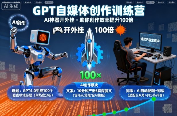GPT自媒体创作训练营：AI神器开外挂，助你创作效率提升100倍-Ai创业网