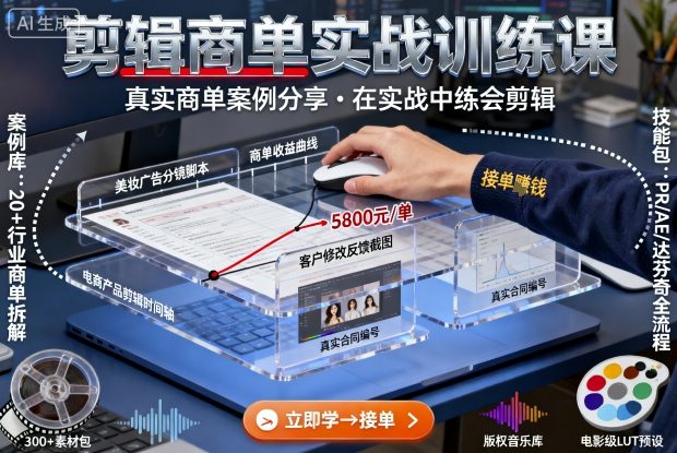 剪辑商单实战训练课，真实商单案例分享，在实战中练会剪辑-Ai创业网
