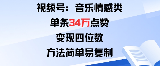 视频号分成计划新玩法：音乐情感类单条34W点赞，变现四位数，方法简单易复制-Ai创业网