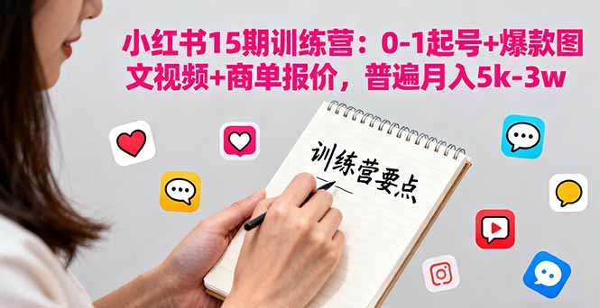 小红书15期训练营：0-1起号+爆款图文视频+商单报价，普遍月入5k-3w-Ai创业网