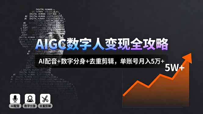 AIGC数字人变现全攻略，AI配音+数字分身+去重剪辑，单账号月入5万+-Ai创业网