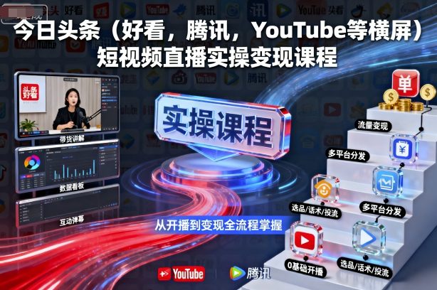 今日头条(好看，腾讯，YouTube等横屏)短视频直播实操变现课程-Ai创业网